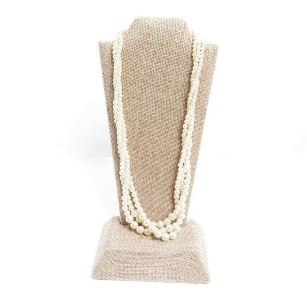 Vintage Style Triple Strand Faux Pearl Necklace‎ Cream Multi Strand 21 Inch